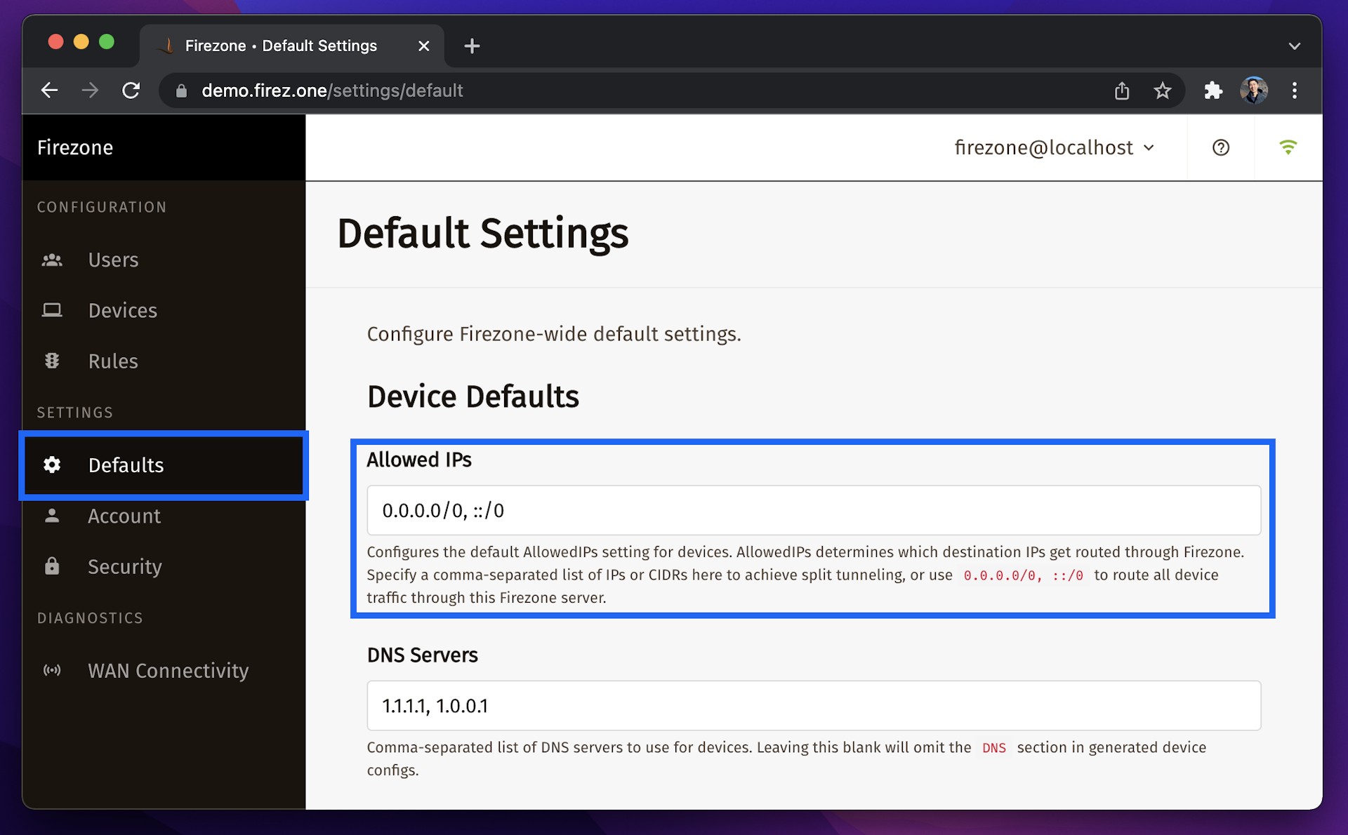 set split tunneling defaults